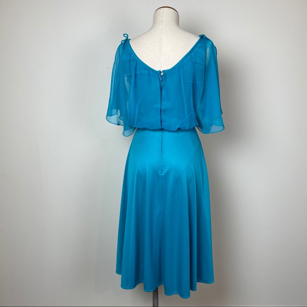 Vintage 70s Cerulean Flutter Sleeve Dress - Picture 6 of 8
